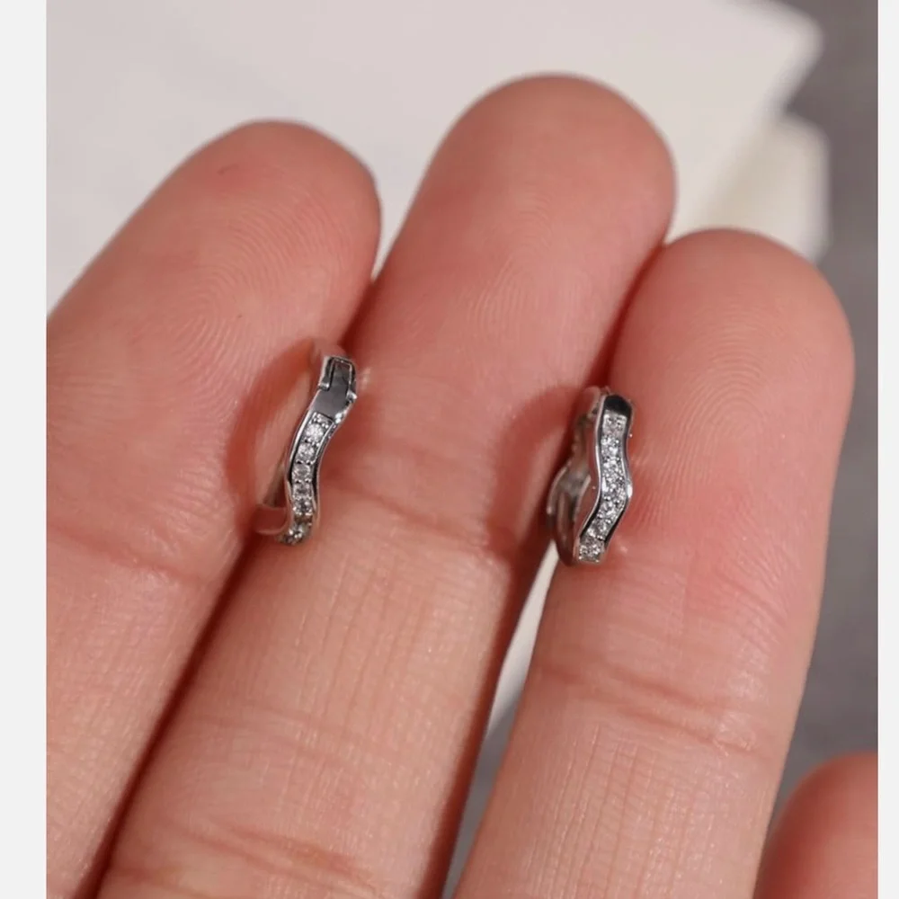 🆕 Stainless Steel and Crystal Huggie Earrings